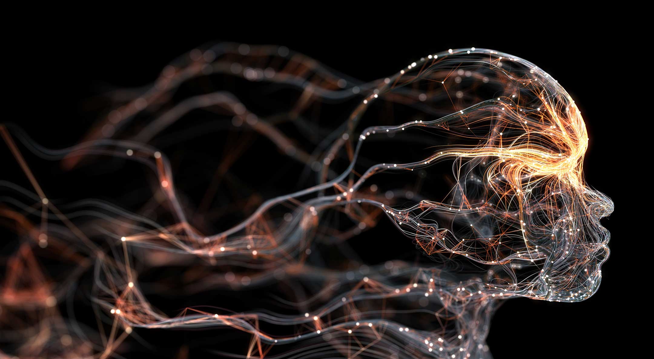 Evocative image of a human silhouette made by threads of light.